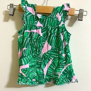 EUC Lilly Pulitzer Girls Palm Leaf 6-12 Month Ruffle Dress